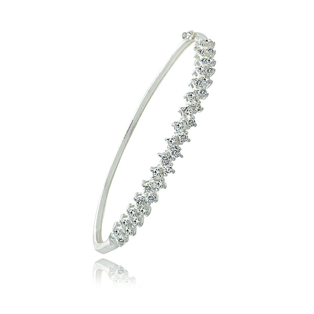 Fine Silver Plate Pave (2 1/8 cttw) Cubic Zirconia Hinge Bangle Bracelet