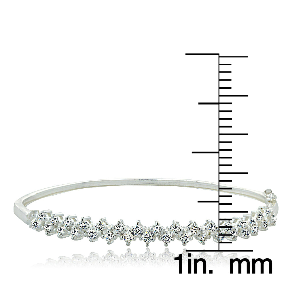 Fine Silver Plate Pave (2 1/8 cttw) Cubic Zirconia Hinge Bangle Bracelet-2