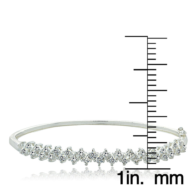 Fine Silver Plate Pave (2 1/8 cttw) Cubic Zirconia Hinge Bangle Bracelet