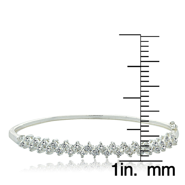 Fine Silver Plate Pave (2 1/8 cttw) Cubic Zirconia Hinge Bangle Bracelet