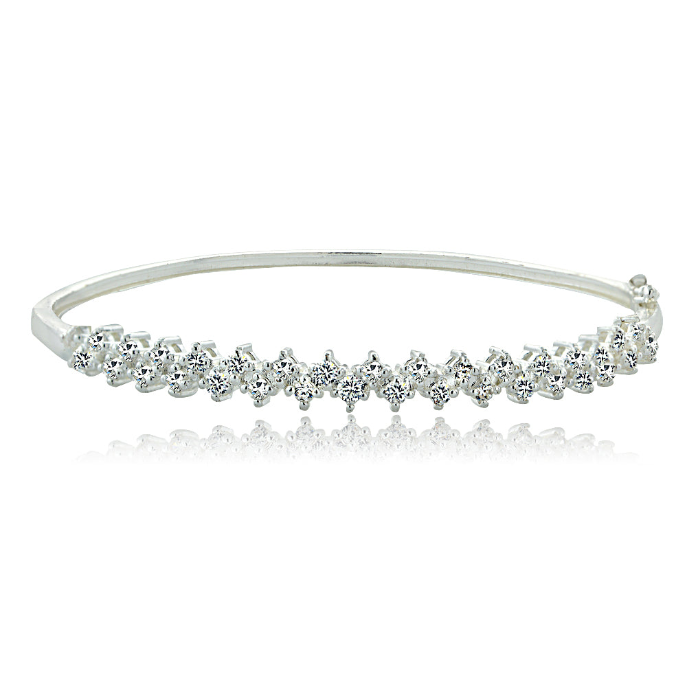 Fine Silver Plate Pave (2 1/8 cttw) Cubic Zirconia Hinge Bangle Bracelet-4