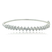 Fine Silver Plate Pave (2 1/8 cttw) Cubic Zirconia Hinge Bangle Bracelet