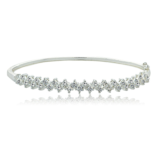 Fine Silver Plate Pave (2 1/8 cttw) Cubic Zirconia Hinge Bangle Bracelet