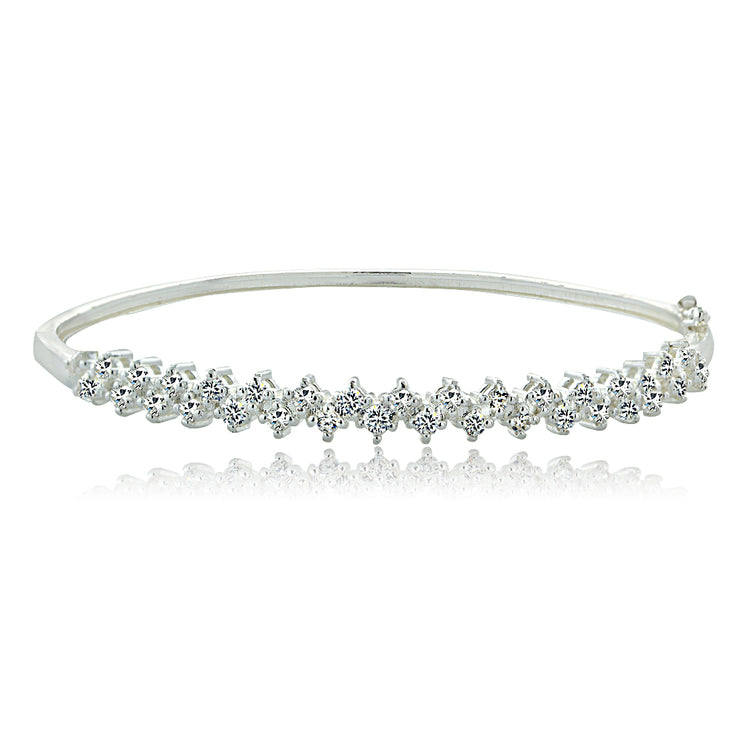 Fine Silver Plate Pave (2 1/8 cttw) Cubic Zirconia Hinge Bangle Bracelet