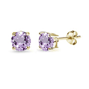 Yellow Gold Flashed Sterling Silver Amethyst 6mm Round-Cut Solitaire Stud Earrings