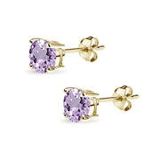 Yellow Gold Flashed Sterling Silver Amethyst 6mm Round-Cut Solitaire Stud Earrings
