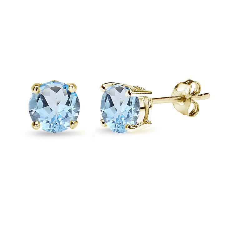 18KT/Sterling Silver (1 5/8 cttw) White Topaz 6mm Round Cut Prong Set Solitaire Stud Earrings