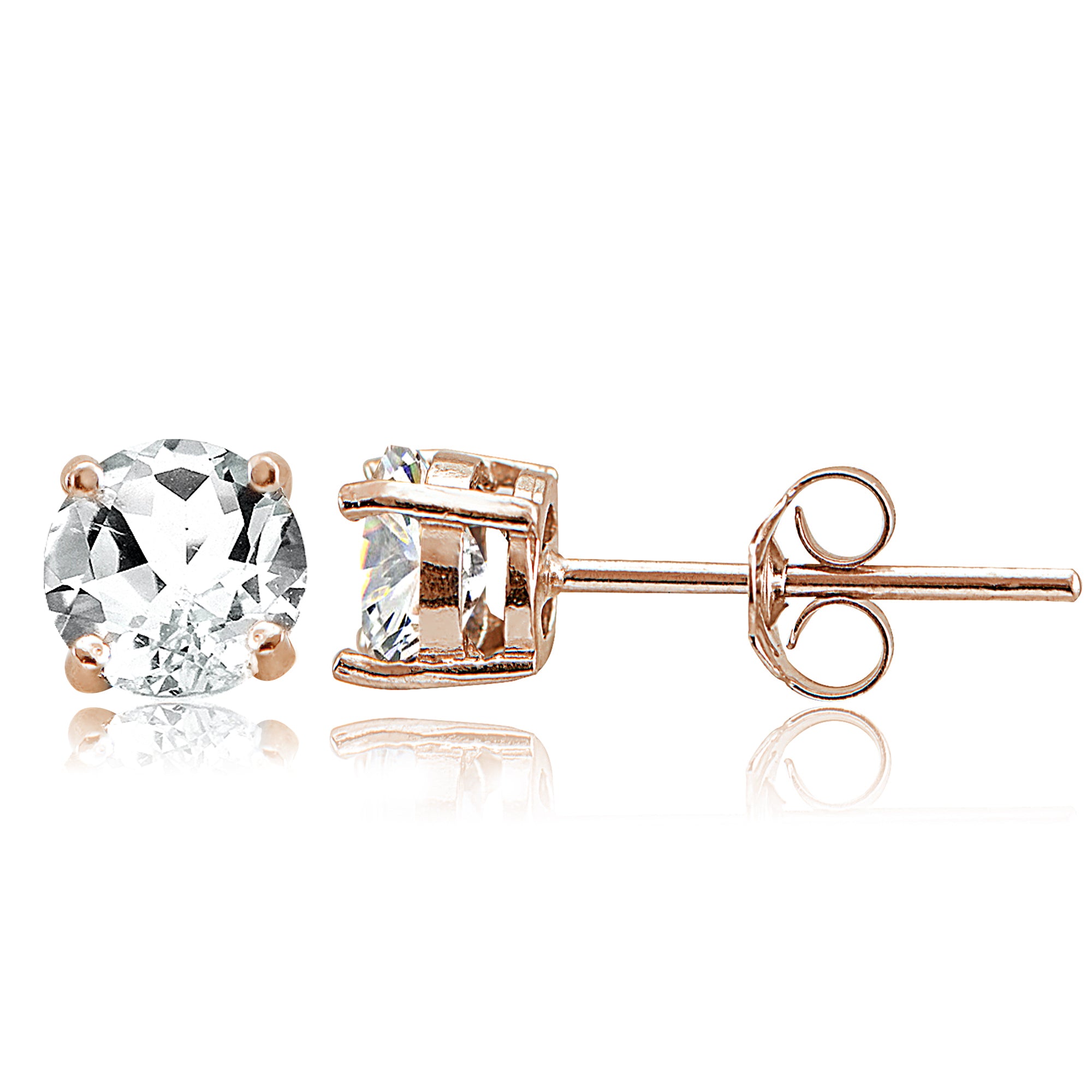18KT/Sterling Silver Rose Gold (2 cttw) White Topaz 6mm Round Cut Prong Set Solitaire Stud Earrings