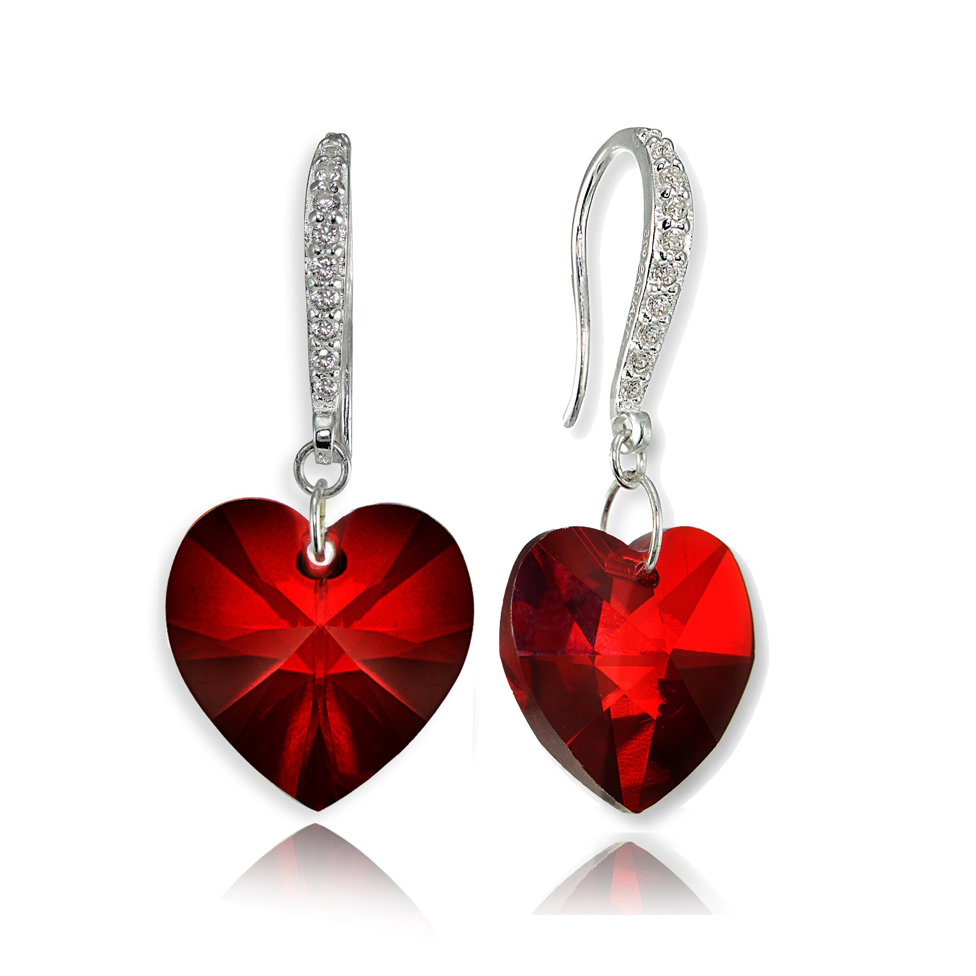 Sterling Silver Ruby Heart Dangle Earrings Created with European Crystals-3