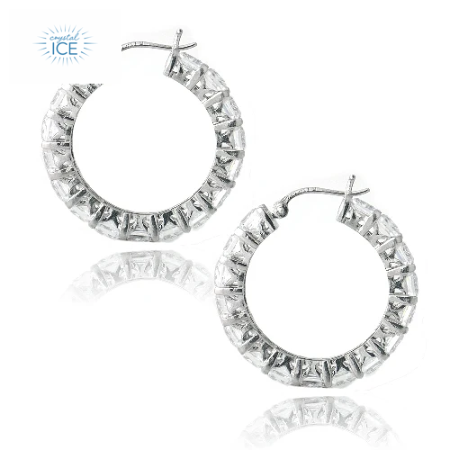 Crystal Ice Sterling Silver 12ct Asscher Cut CZ Hoop Earrings-5