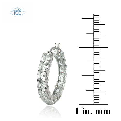 Crystal Ice Sterling Silver 12ct Asscher Cut CZ Hoop Earrings-4