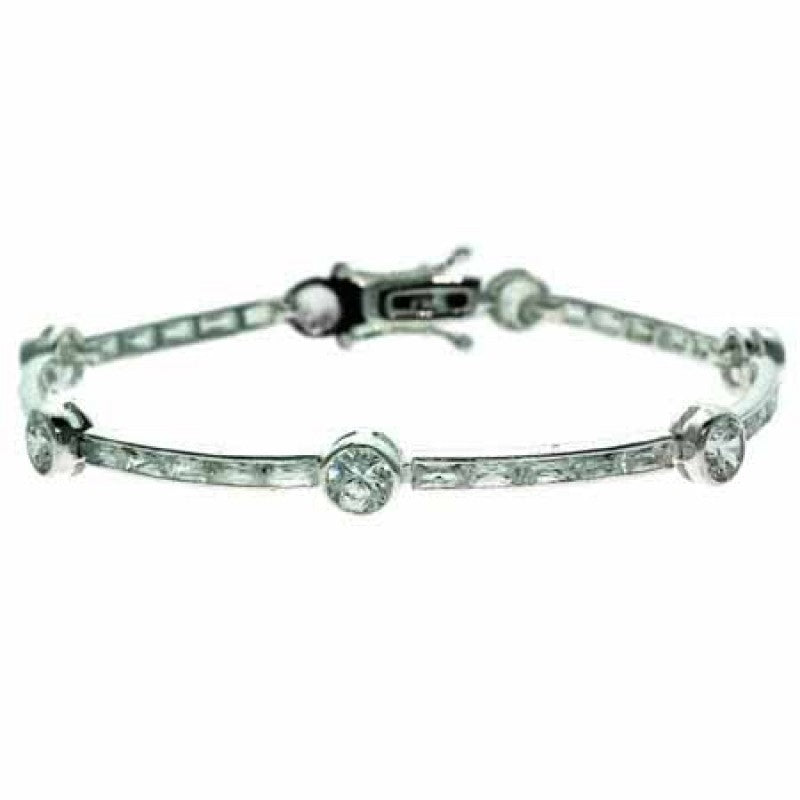 Sterling Silver Round CZ Bar Bracelet