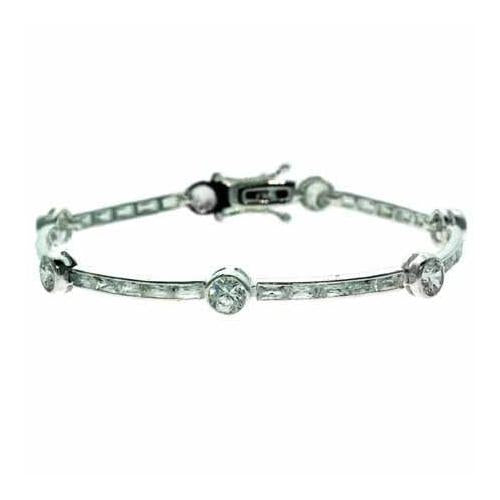 Sterling Silver Round CZ Bar Bracelet-2