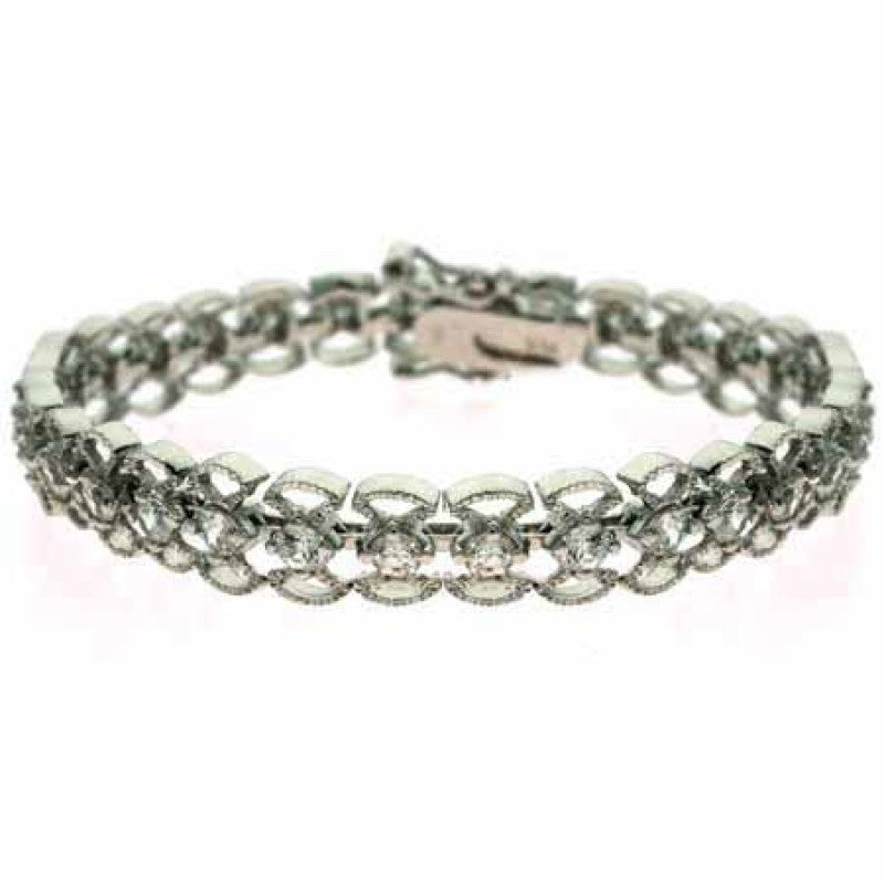 Sterling Silver Filigree CZ Vintage-Style Bracelet