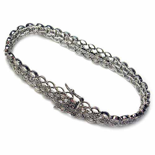 Sterling Silver Filigree CZ Vintage-Style Bracelet-3