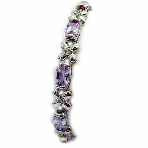 Sterling Silver Lavender & Clear CZ Flower Bracelet-2