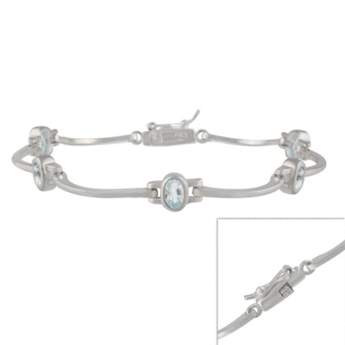 Sterling Silver Blue Topaz Bar Link Bracelet