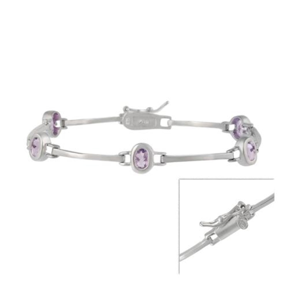 Sterling Silver Amethyst Oval Station Bracelet