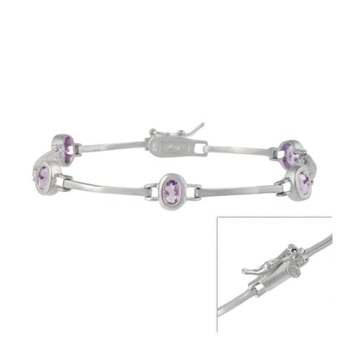 Sterling Silver Amethyst Oval Station Bracelet-2
