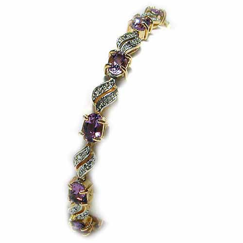 18K Gold over Sterling Silver 5.15ct Amethyst & Diamond Accents Wave Link Bracelet