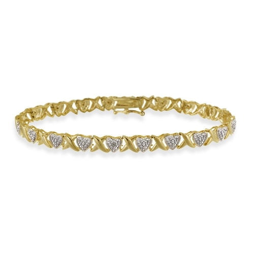 18K Gold over Sterling Silver Diamond Accent 'X' & Heart Bracelet