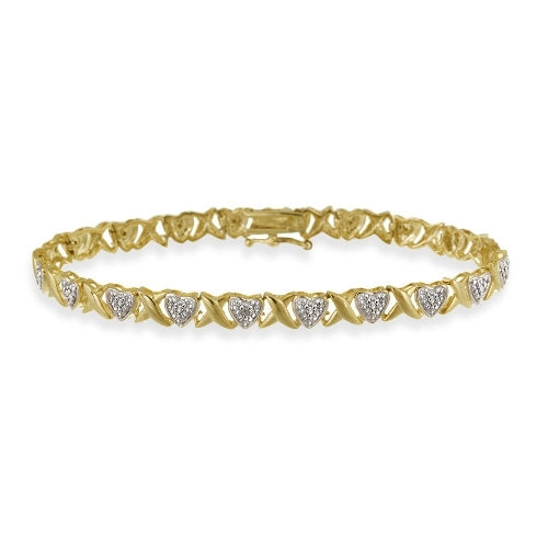18K Gold over Sterling Silver Diamond Accent 'X' & Heart Bracelet