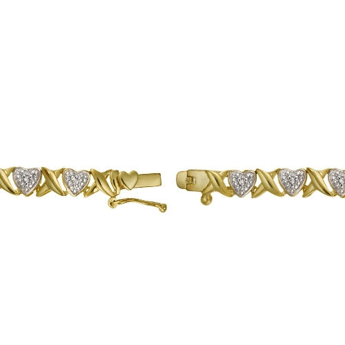 18K Gold over Sterling Silver Diamond Accent 'X' & Heart Bracelet-2