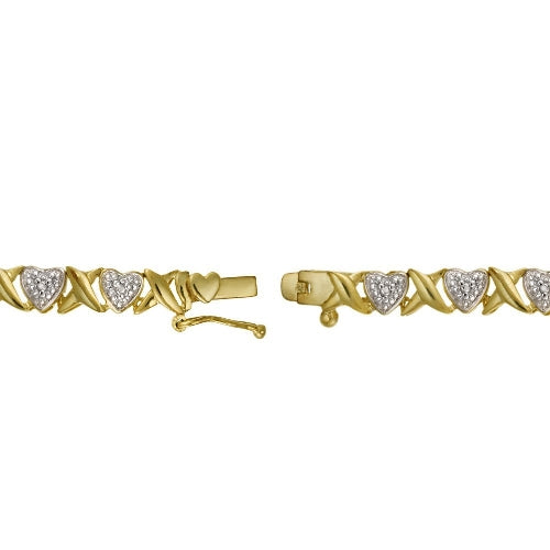 18K Gold over Sterling Silver Diamond Accent 'X' & Heart Bracelet