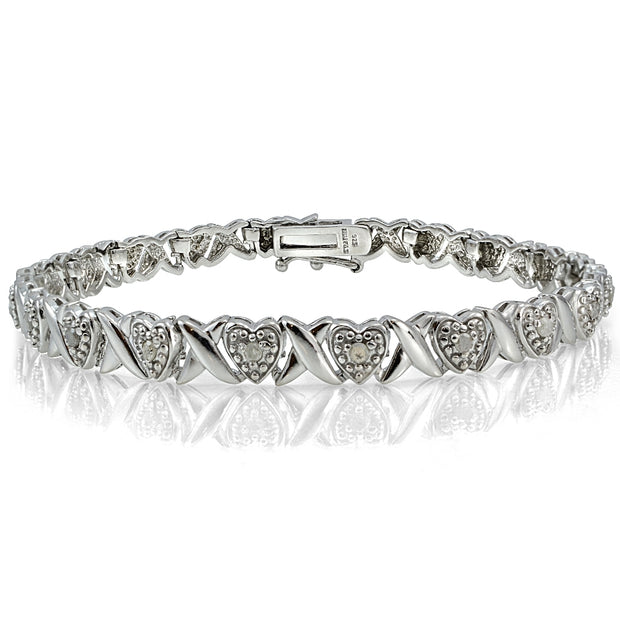 Sterling Silver 1/4 ct Diamond  X & Heart Bracelet