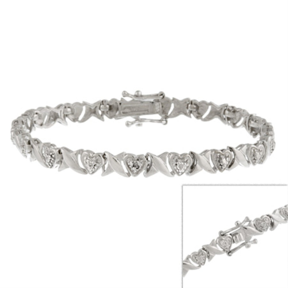 Sterling Silver 1/4 ct Diamond  X & Heart Bracelet-3