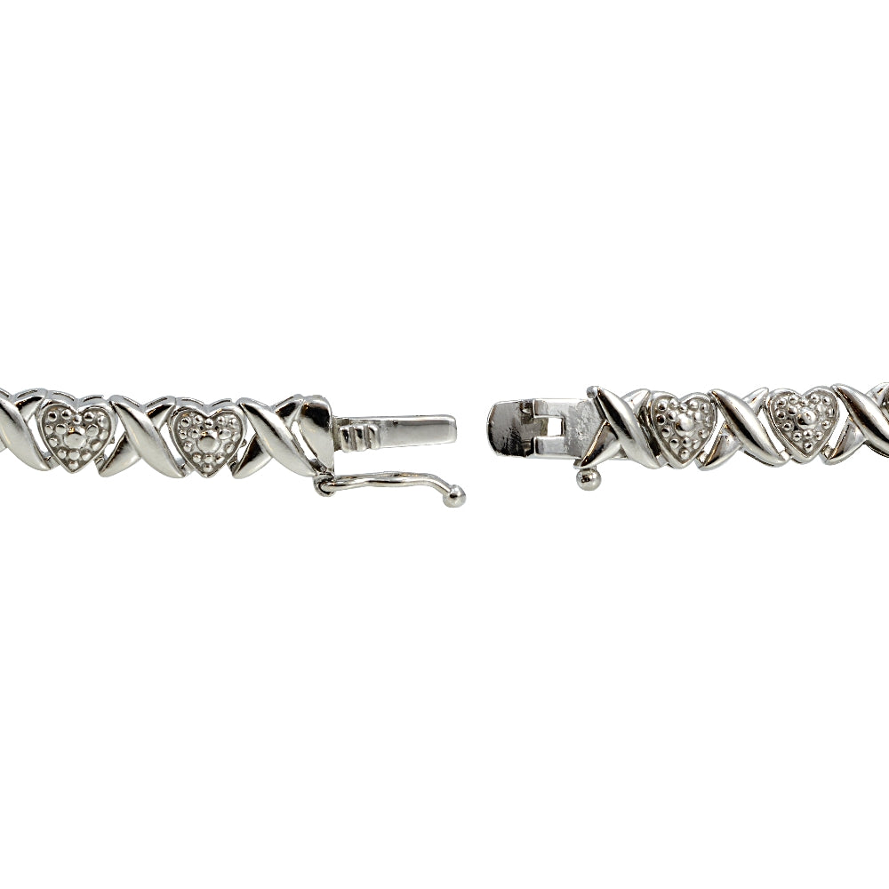Sterling Silver 1/4 ct Diamond  X & Heart Bracelet-5