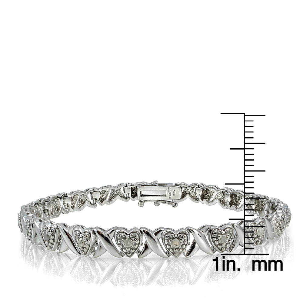 Sterling Silver 1/4 ct Diamond  X & Heart Bracelet-6