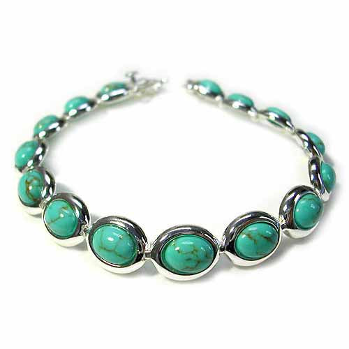 Stunning! Sterling Silver Bracelet with oval Turquoise Stone