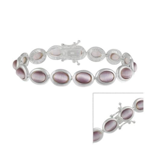 Sterling Silver Lavender Cats Eye Oval Link Bracelet