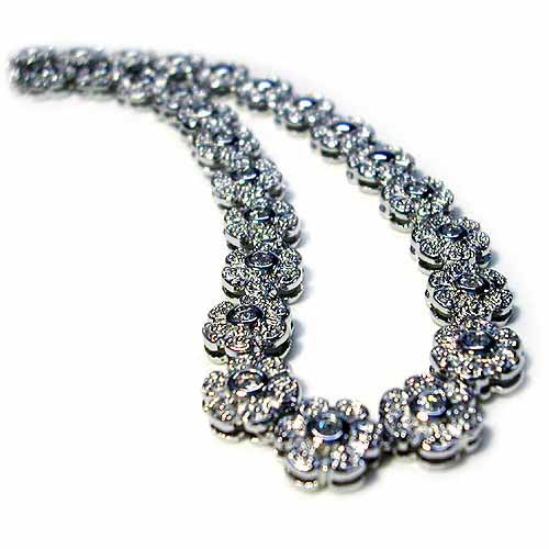 Sterling Silver 3/5ct CZ Flower Link Necklace