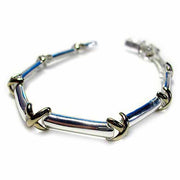 Sterling Silver Two Tone 'X' & Bar Link Bracelet