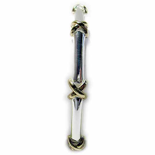 Sterling Silver Two Tone 'X' & Bar Link Bracelet-2