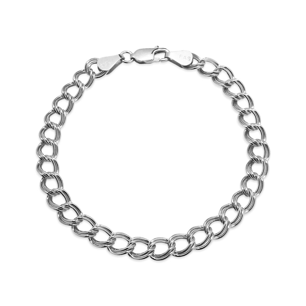Sterling Silver 6mm Italian Double Link Chain Bracelet for Charms, 7 Inches