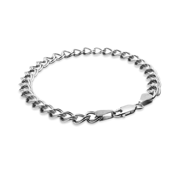 Sterling Silver 6mm Italian Double Link Chain Bracelet for Charms, 7 I ...