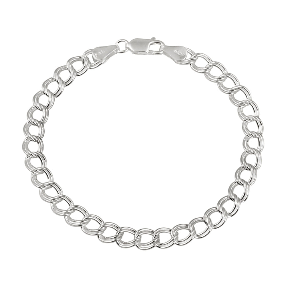 Sterling Silver Italian Polished Double Link Chain Bracelet for Charms, 8-Inches