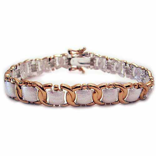 18K Gold over Sterling Silver Two Tone Weave Link  Bracelet