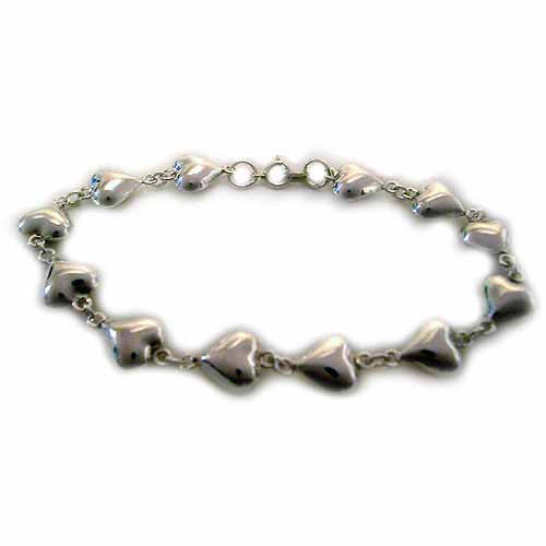 Sterling Silver Puffed Heart Link Bracelet