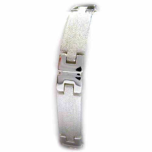Sterling Silver Polished & Satin Finish Rectangle Link Bracelet-2
