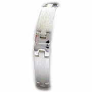 Sterling Silver Polished & Satin Finish Rectangle Link Bracelet