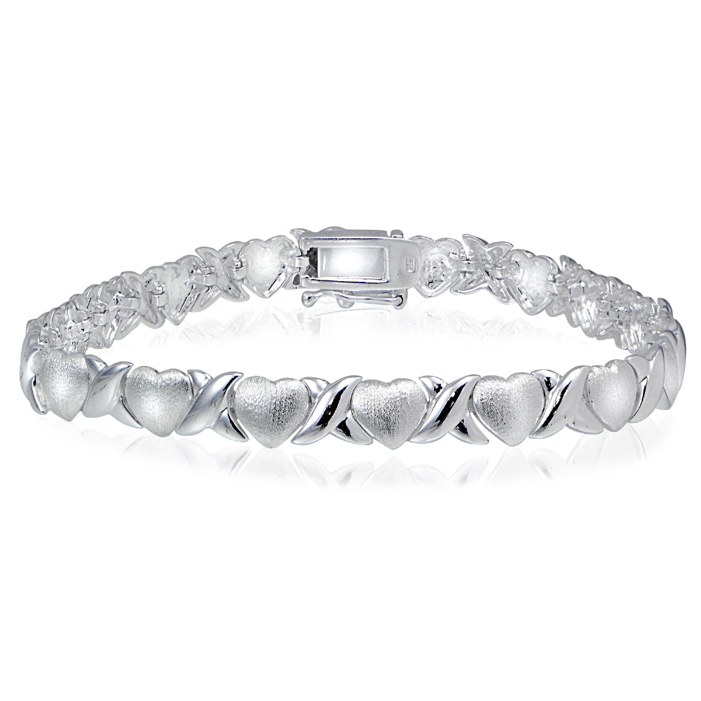 Sterling Silver polished & satin X & heart Bracelet