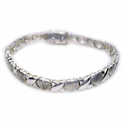 Sterling Silver polished & satin X & heart Bracelet