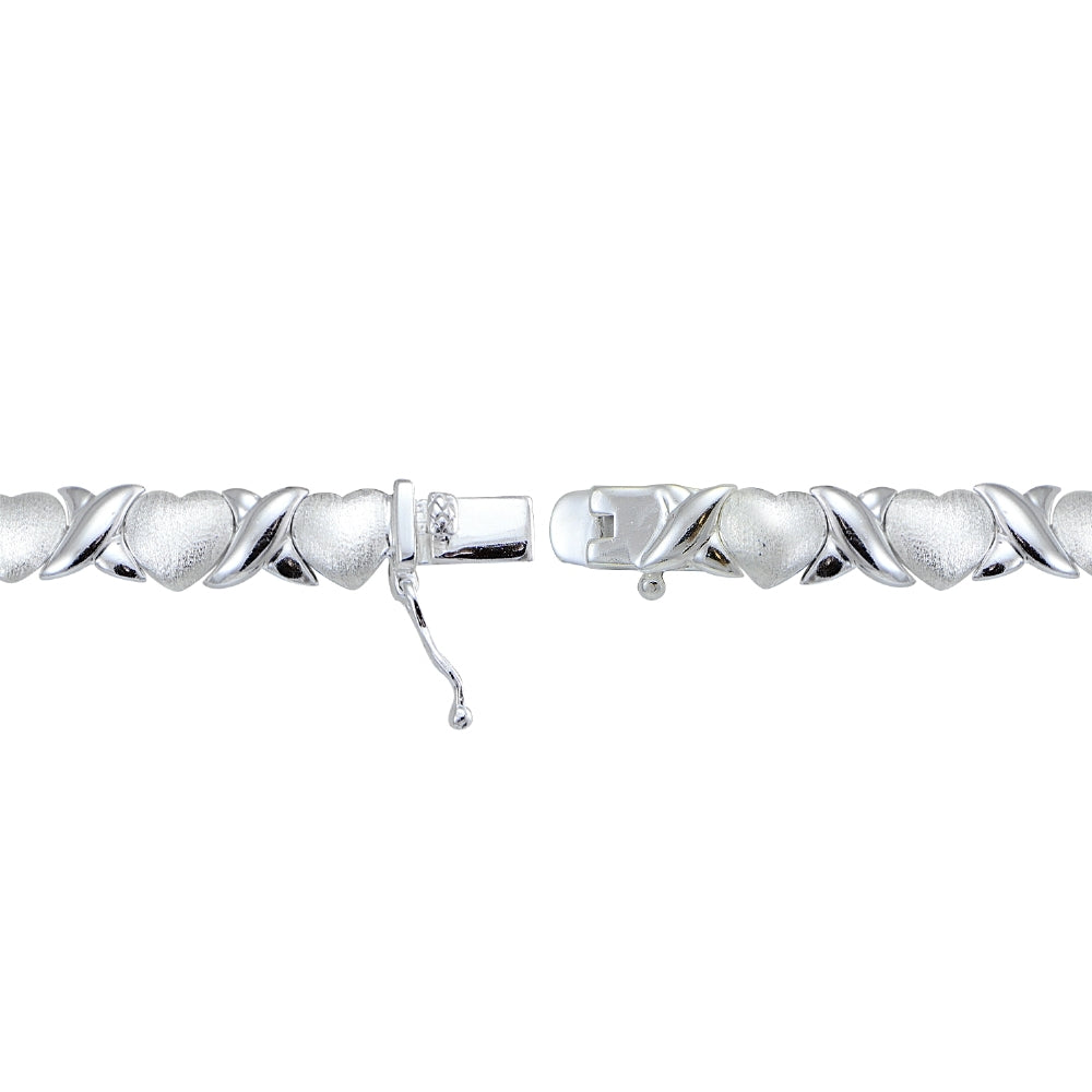 Sterling Silver polished & satin X & heart Bracelet-3