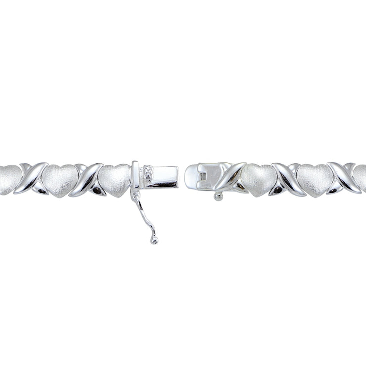 Sterling Silver polished & satin X & heart Bracelet