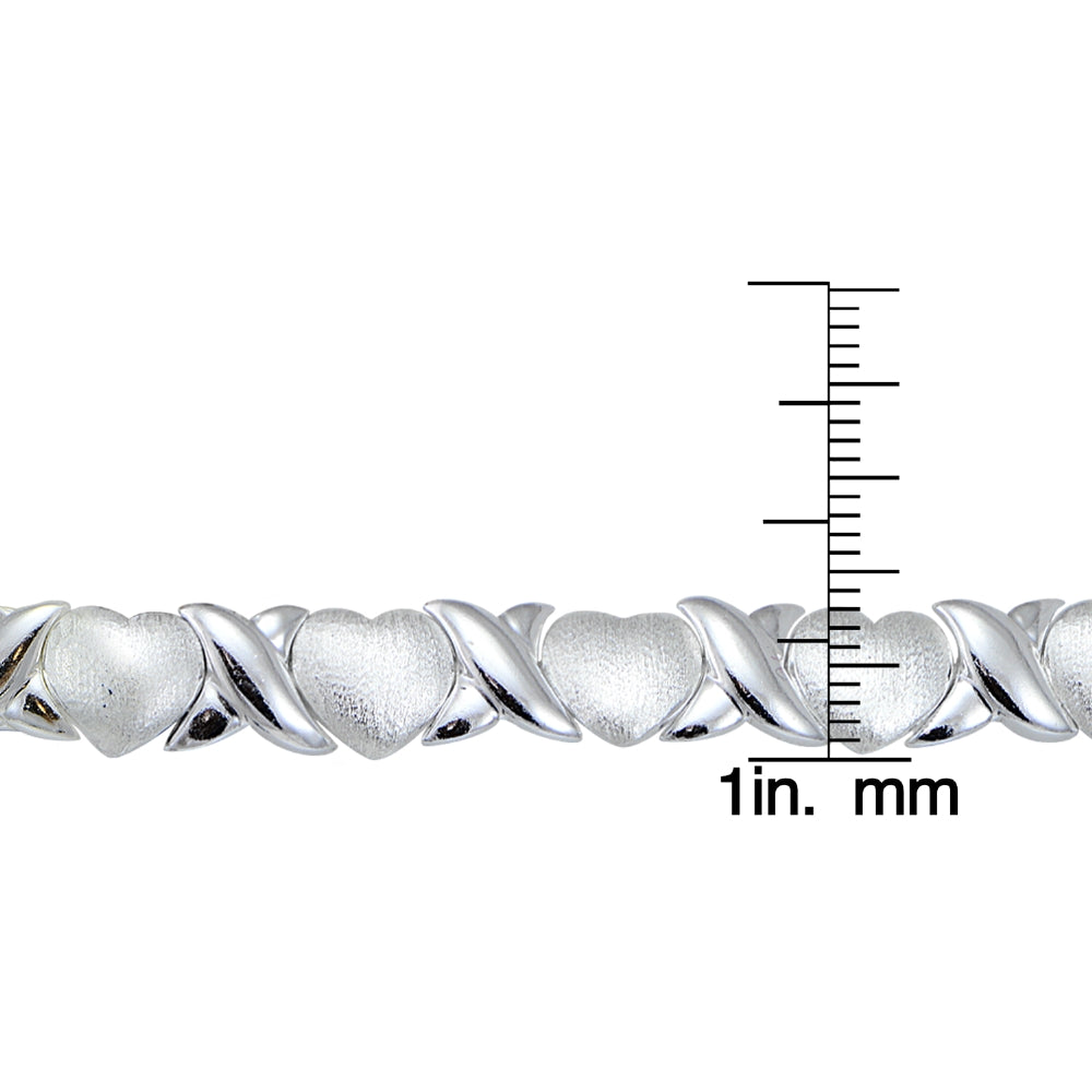 Sterling Silver polished & satin X & heart Bracelet-5