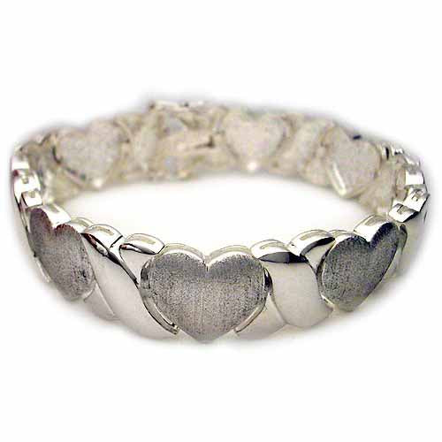 Sterling Silver Polished & Satin X & Heart Stampato Bracelet